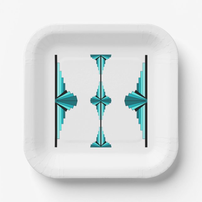 Art deco elements in teal green paper plate (Front)