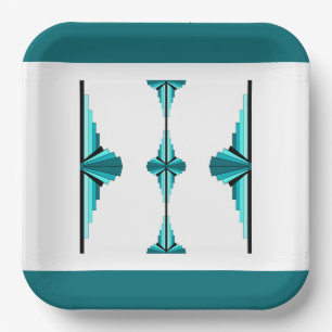 Art deco elements in teal green Paper Plate