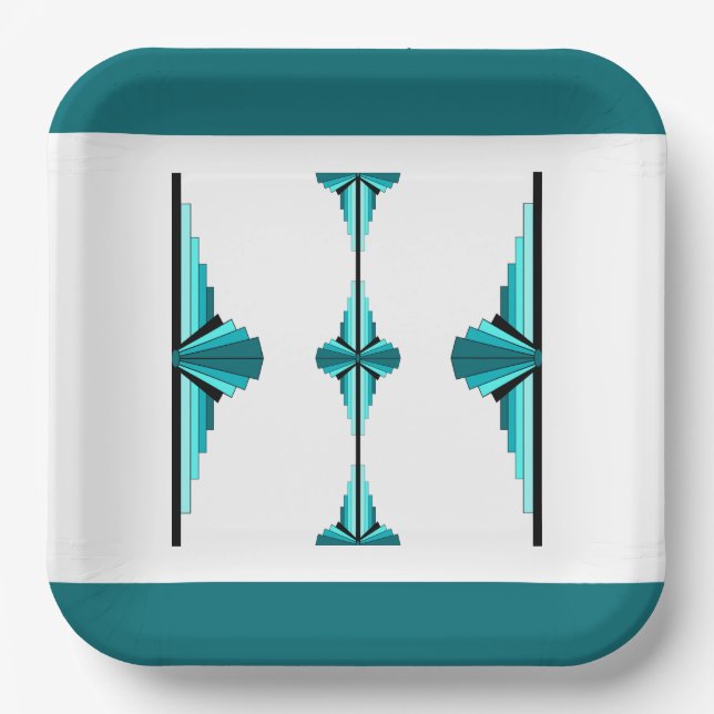 Art deco elements in teal green Paper Plate (Front)