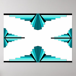 Art deco elements in teal green Poster
