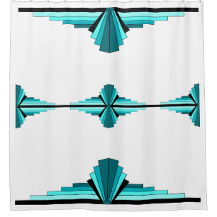 Art deco elements in teal green shower curtain