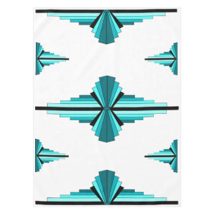 Art deco elements in teal green tablecloth
