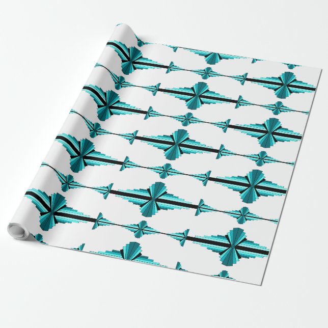 Art deco elements in teal green wrapping paper (Unrolled)