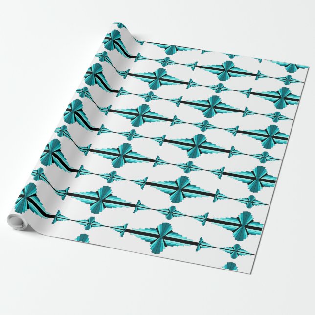Art deco elements in teal green wrapping paper (Unrolled)