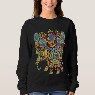 Art Deco Elephant Hathi Howda Soft Chakra Rainbow  Sweatshirt