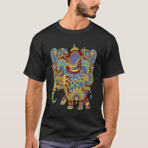 Art Deco Elephant Hathi Howda Soft Chakra Rainbow  T-Shirt