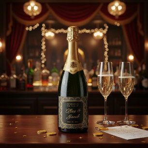Art Deco Embroidered-Style Wedding Champagne Sparkling Wine Label