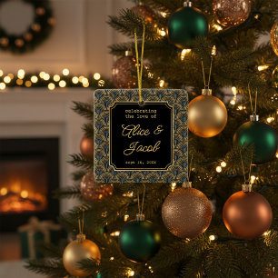 Art Deco Embroidered-Style Wedding Square  Ceramic Ornament