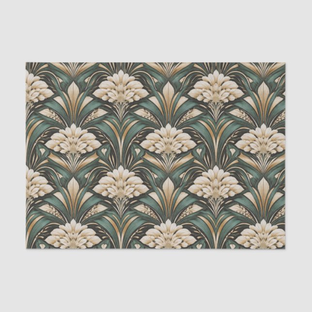 Art Deco Emerald Gilded Bloom Pattern Tissue Paper (Front)