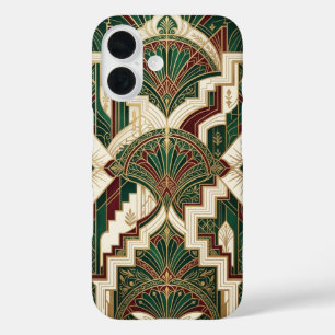 Art Deco Emerald & Gold Geometric Pattern iPhone 16 Case