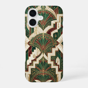 Art Deco Emerald & Gold Geometric Pattern iPhone 16 Case
