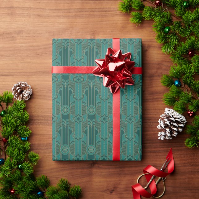 Art Deco Emerald Green and Gilded Gold Wrapping Paper (Holiday Gift)