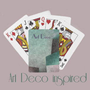 Art Deco Emerald Green and Mauve Personalized Playing Cards
