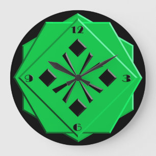 Art Deco emerald green geometric pattern Large Clock