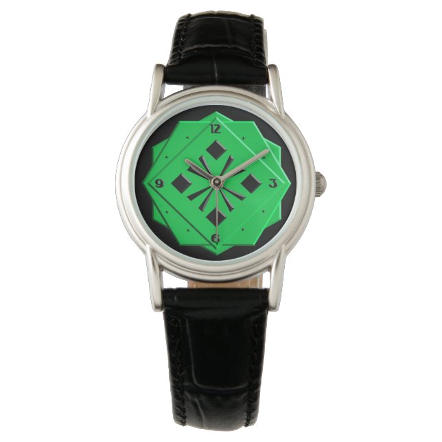 Art Deco emerald green geometric pattern Watch (Front)