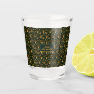 Art Deco Emerald Green Gold Custom Name Shot Glass