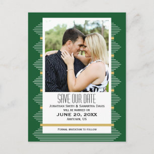 Art Deco Emerald Green Photo Save The Date Announcement Postcard
