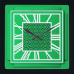 Art Deco, emerald green Square Wall Clock<br><div class="desc">Art Deco,  emerald green,  3-d effect wall clock with white numbers - digital graphics</div>