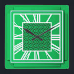Art Deco, emerald green Square Wall Clock<br><div class="desc">Art Deco,  emerald green,  3-d effect wall clock with white numbers - digital graphics</div>