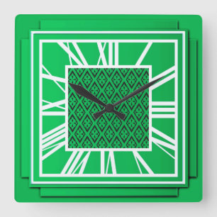 Art Deco, emerald green Square Wall Clock
