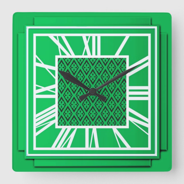Art Deco, emerald green Square Wall Clock (Front)