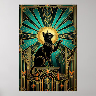 Art Deco Emerald Halo Emerald Throne Cat Poster