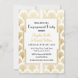 Art Deco Engagement Gatsby 1920's WHITE & GOLD Invitation