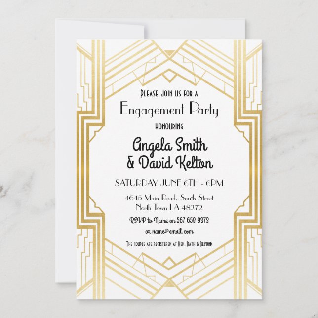 Art Deco Engagement Invitations Gatsby 1920's (Front)