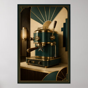 Art Deco Espresso Machine – Emerald Green and Gold Poster