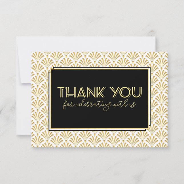 Art Deco Event Party Black Gold Thank You Card (Front)