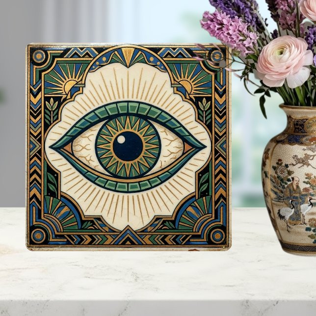 Art Deco Eye Anatomical Green Blue Gold  Ceramic Tile (Creator Uploaded)