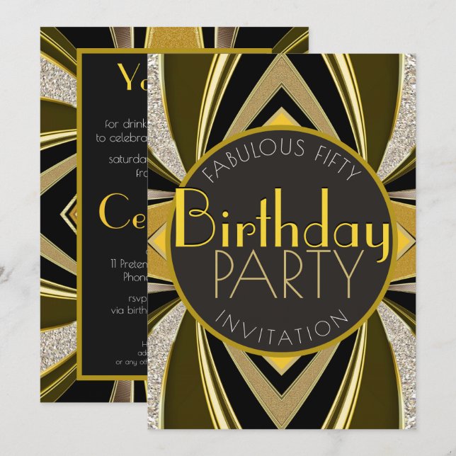 Art Deco  Fabulous 50 Birthday Gatsby Party Invitation (Front/Back)