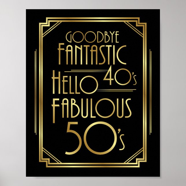 Art Deco FABULOUS 50th BIRTHDAY Sign Print (Front)