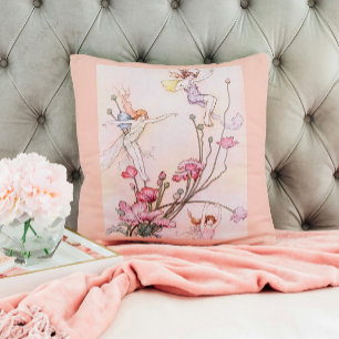 Art Deco Fairies and Flowers Watercolor Painting Cushion
