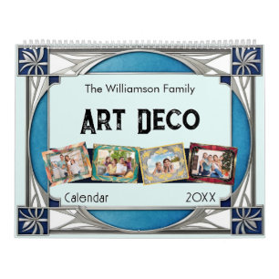 Art Deco Family Photo Elegant Retro Frames Wall Calendar