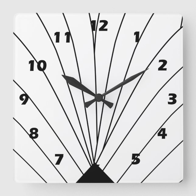 Art Deco Fan Design Black And White Square Wall Clock (Front)