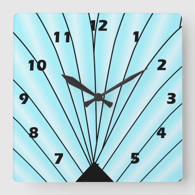 Art Deco Fan Design Blue Square Wall Clock (Front)