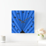 Art Deco Fan Design Deep Blue Square Wall Clock<br><div class="desc">Wall clock art deco design that you can customise with any text of your choice. Should you require any help with customising then contact us through the link on this page. Art deco wall clock.</div>