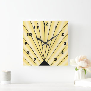 Art Deco Fan Design Gold Square Wall Clock