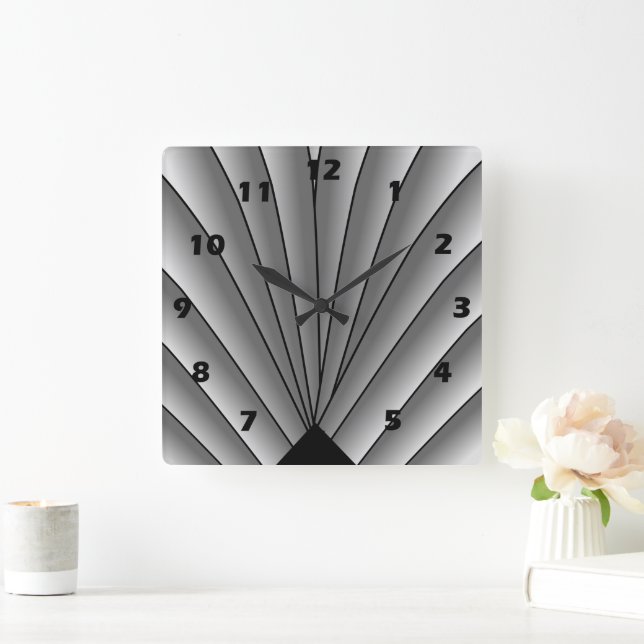 Art Deco Fan Design Grey Square Wall Clock (Home)