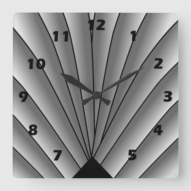 Art Deco Fan Design Grey Square Wall Clock (Front)