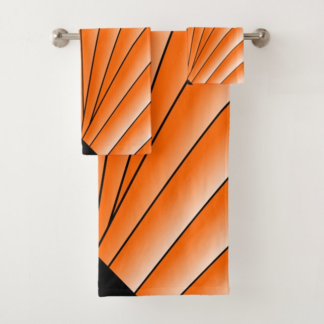 Art Deco Fan Design Orange Bath Towel Set (Insitu)