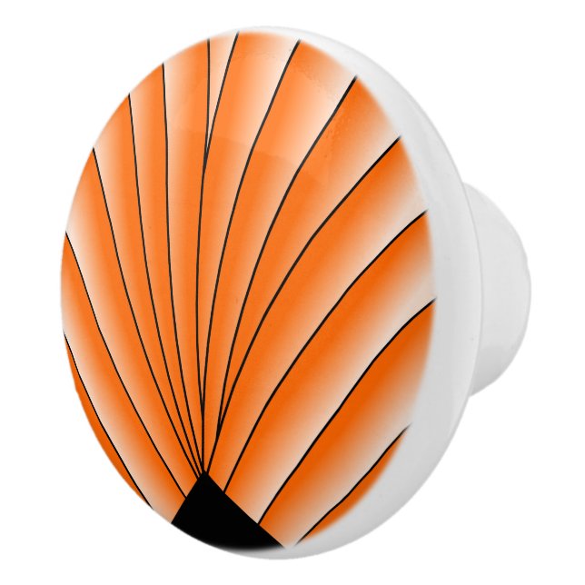 Art Deco Fan Design Orange Ceramic Knob (Right)