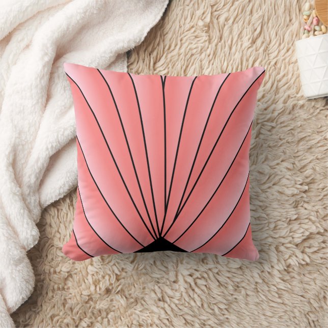 Art Deco Fan Design Pink Throw Pillow (Blanket)