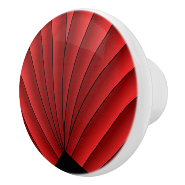 Art Deco Fan Design Red Ceramic Knob (Right)