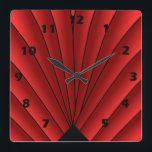 Art Deco Fan Design Red Square Wall Clock<br><div class="desc">Wall clock art deco design that you can customise with any text of your choice. Should you require any help with customising then contact us through the link on this page. Art deco wall clock.</div>