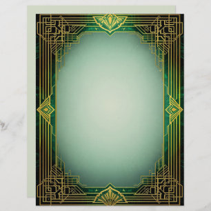 Art Deco Fan Frame on Green Stationery Paper Custom Letterhead
