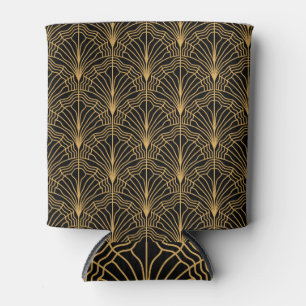 Art Deco Fan: Geometric Yellow Black Can Cooler