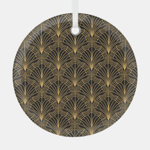 Art Deco Fan: Geometric Yellow Black Glass Tree Decoration