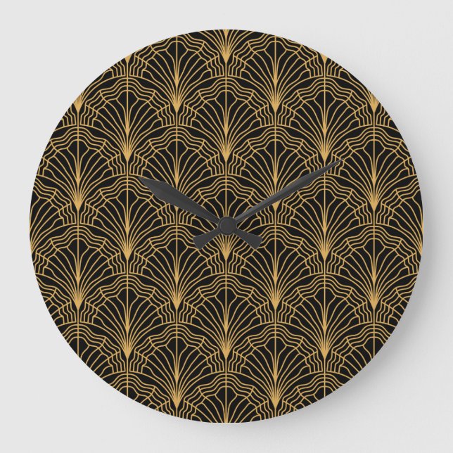 Art Deco Fan: Geometric Yellow Black Large Clock (Front)